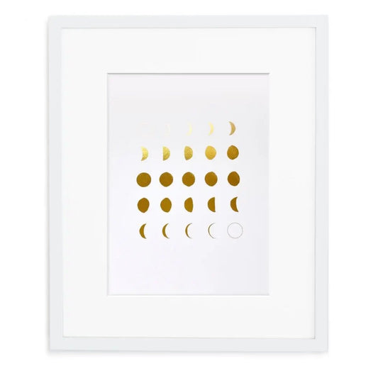 Moon Phases Gold Foil Art Print White