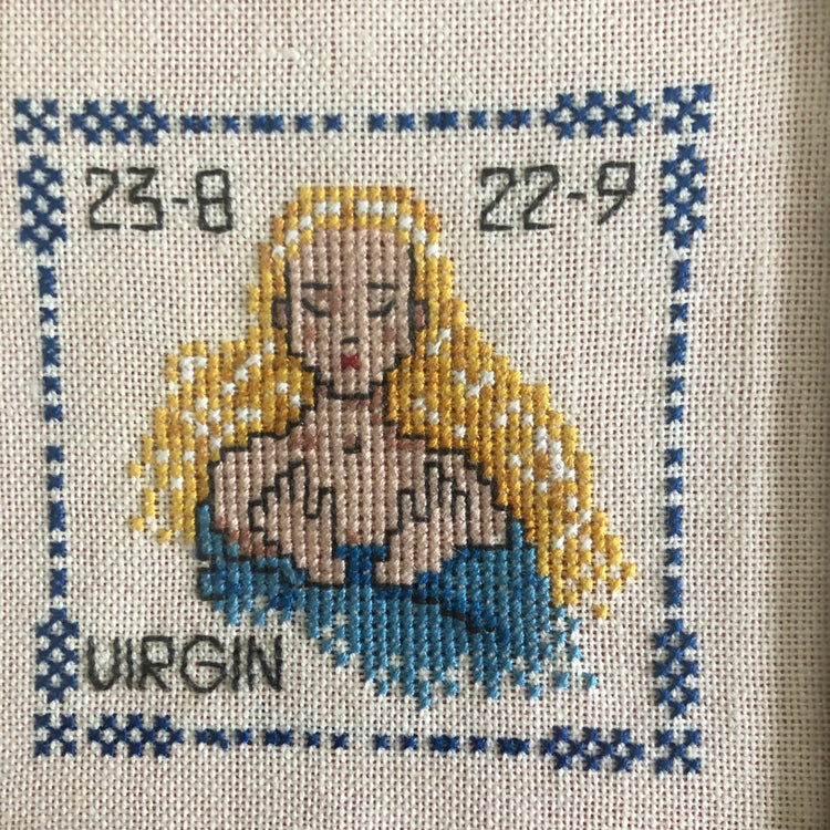 Vintage Virgin Virgo Framed Astrological Embroidery